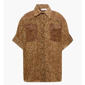 ZIMMERMANN Empire Leopard Print Button-Up Cuffed Shirt Zimmermann Sz 0